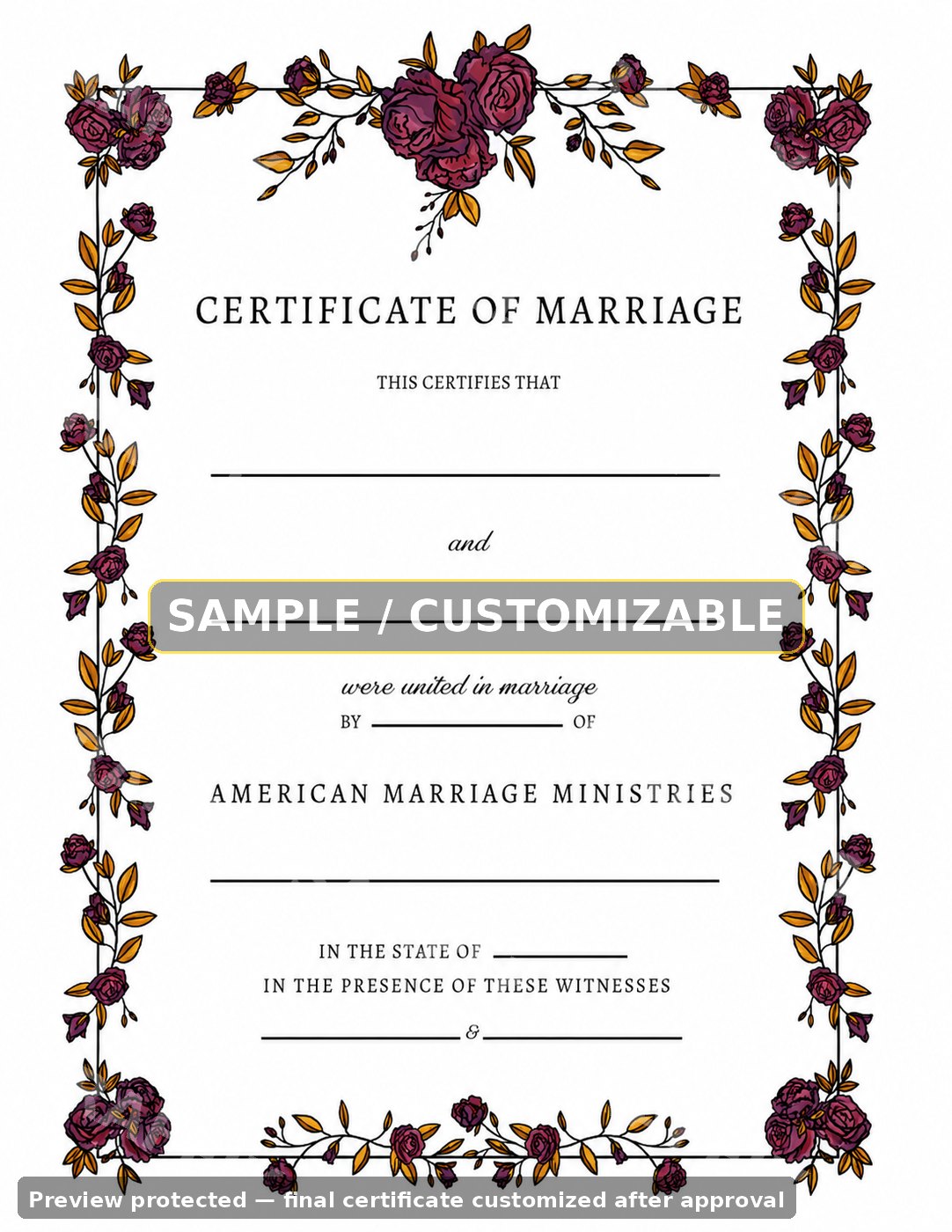 Floral Rose Border certificate sample