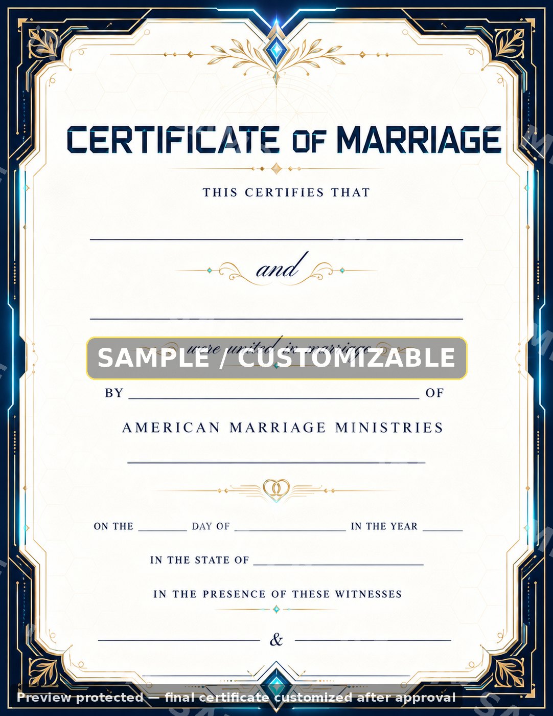 Futuristic Blue & Gold certificate sample