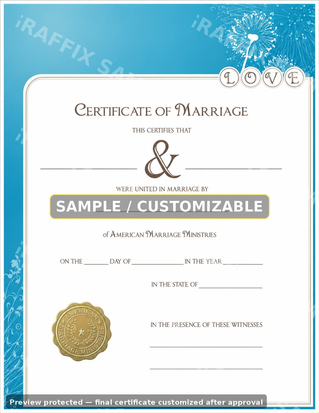 Blue Love Template certificate sample