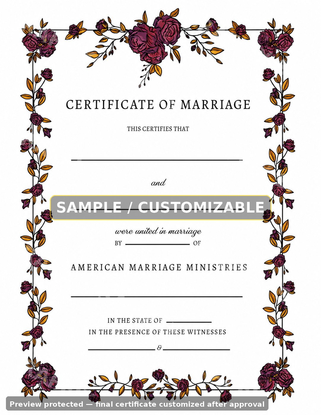 Floral Rose Border certificate sample