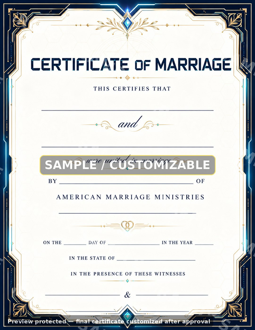 Futuristic Blue & Gold certificate sample