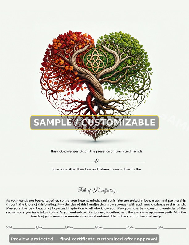 Handfasting Tree Heart certificate sample